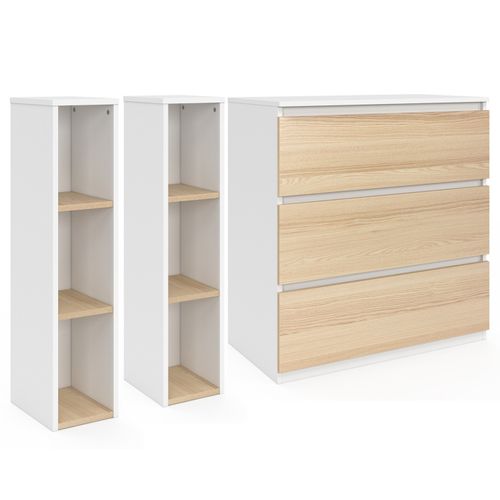Commode à Langer Évolutive Ambre Façon Hêtre Et Blanc 3 Tiroirs Table à Langer Et 2 Étagères Amovibl