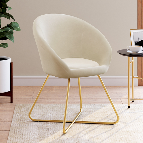 Fauteuil Rond Angelina Beige En Velours Pieds Croisés Dorés