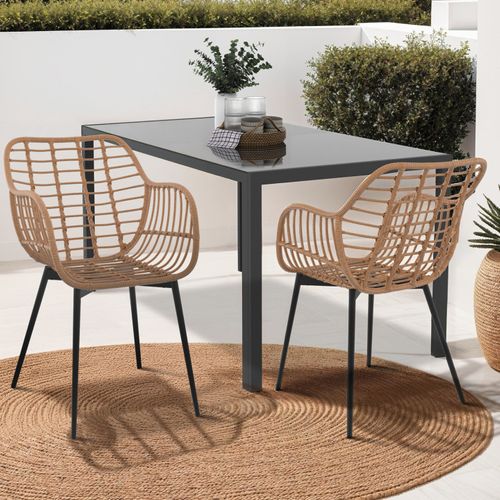 Lot De 2 Chaises De Salle à Manger, Fauteuils De Table Summer Effet Rotin Pied Métal Noir