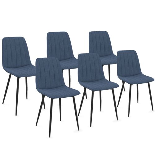 Lot De 6 Chaises Mira En Tissu Bleu Pour Salle à Manger