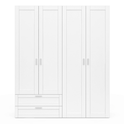 Armoire 4 Portes Vito Blanc Penderie 160 Cm Avec 2 Tiroirs Et Étagères