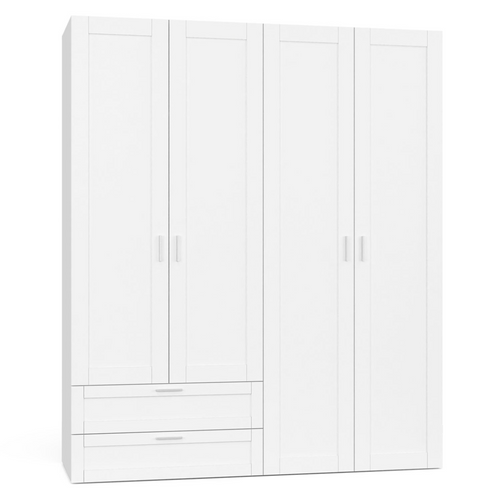 Armoire 4 Portes Vito Blanc Penderie 160 Cm Avec 2 Tiroirs Et Étagères