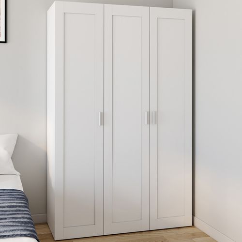 Armoire 3 Portes Vito Blanc Penderie 120 Cm Avec Étagères
