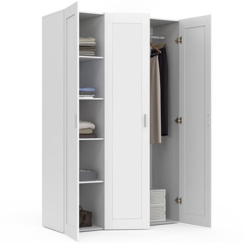 Armoire 3 Portes Vito Blanc Penderie 120 Cm Avec Étagères