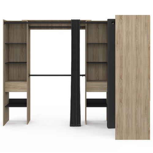 Dressing Extensible D'angle Marlon 230 X 140 X 180 Cm Cm Hêtre Avec Penderies + Étagères + Rideaux N