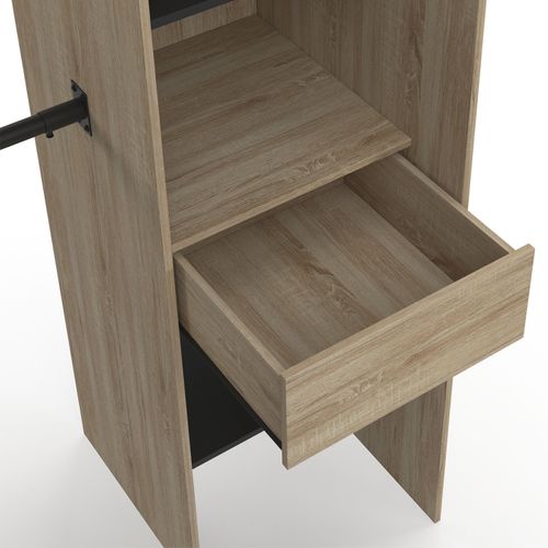 Dressing Extensible D'angle Marlon 230 X 140 X 180 Cm Cm Hêtre Avec Penderies + Étagères + Rideaux N