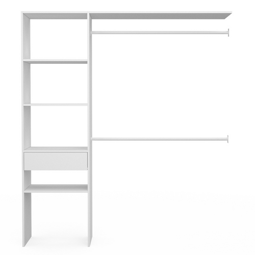 Kit Dressing Meline 160 X 40 X 180 Cm Blanc Avec Étagères + Tiroir + Double Penderie