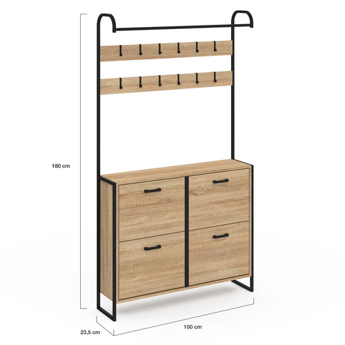 Vestiaire D'entrée Luis Meuble Chaussures 4 Portes Design Industriel