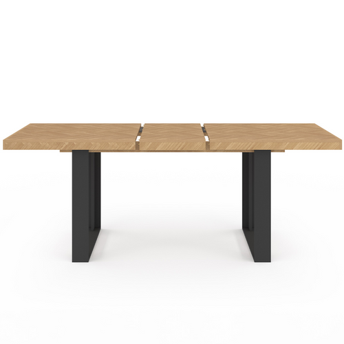 Table à Manger Extensible Rectangle Cassius 4-8 Personnes Effet Chevrons Et Pieds Noirs 160-200 Cm