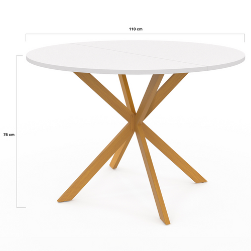 Table à Manger Ronde Alix 6 Personnes Pied Araignée Bois Plateau Blanc Gisele 110 Cm