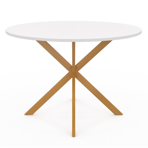 Table à Manger Ronde Alix 6 Personnes Pied Araignée Bois Plateau Blanc Gisele 110 Cm