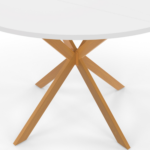 Table à Manger Ronde Alix 6 Personnes Pied Araignée Bois Plateau Blanc Gisele 110 Cm
