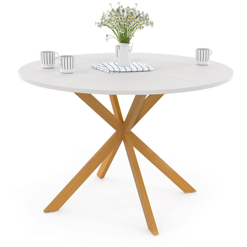 Table à Manger Ronde Alix 6 Personnes Pied Araignée Bois Plateau Blanc Gisele 110 Cm