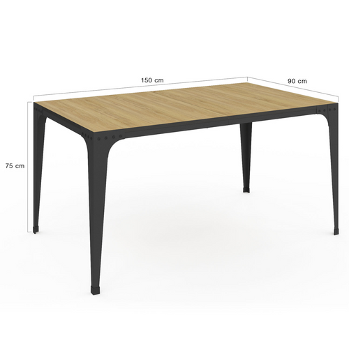 Table à Manger Rectangle Nelly 8 Personnes Bois Et Noir Design Industriel 150 Cm