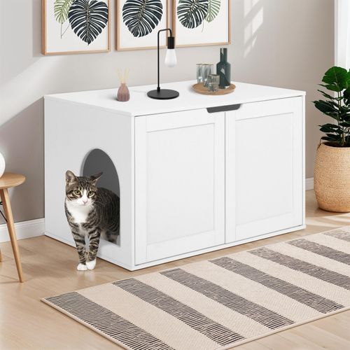 Maison De Toilette Chat - Cache-litière Avec Doubles Portes Blanc