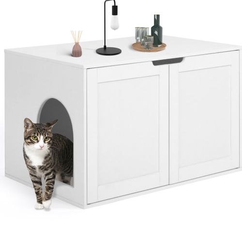 Maison De Toilette Chat - Cache-litière Avec Doubles Portes Blanc