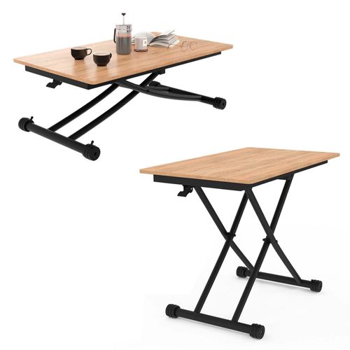 Table Basse Fixe Relevable En Table à Manger Rectangulaire Urbana Plateau Façon Hêtre Pied Noir Desi