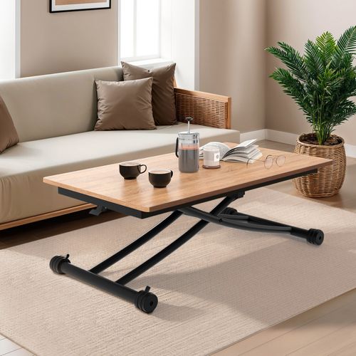 Table Basse Fixe Relevable En Table à Manger Rectangulaire Urbana Plateau Façon Hêtre Pied Noir Desi