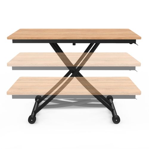 Table Basse Fixe Relevable En Table à Manger Rectangulaire Urbana Plateau Façon Hêtre Pied Noir Desi