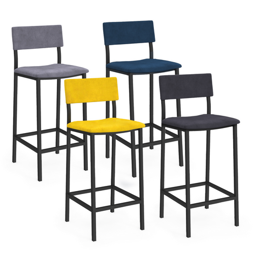 Lot De 4 Tabourets De Bar Aubin Avec Dossier Chaise De Cuisine Velours Mix Color Bleu, Gris Clair, G