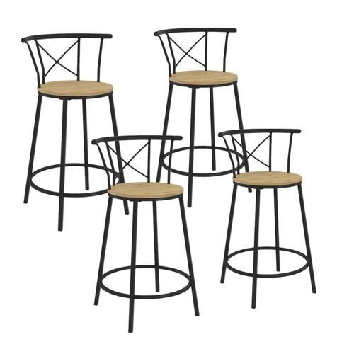 Lot De 4 Tabourets De Bar Bistrot Detroit Avec Dossier Arrondis Design Industriel