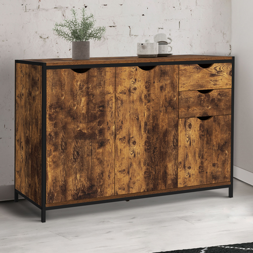 Buffet Bas 110 Cm Dayton Avec Placards Et Tiroirs Design Industriel