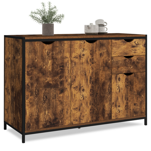 Buffet Bas 110 Cm Dayton Avec Placards Et Tiroirs Design Industriel