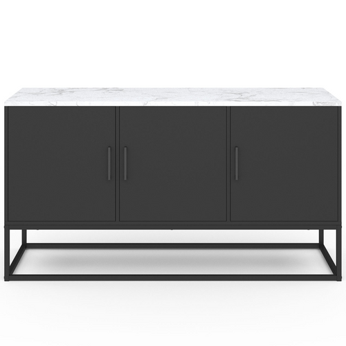 Buffet Bas 113 Cm Alaska 3 Portes Noir Plateau Effet Marbre Blanc