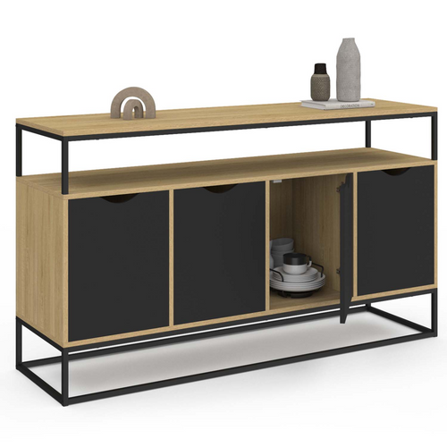 Buffet 140 Cm Boston 4 Portes Noires Design Industriel