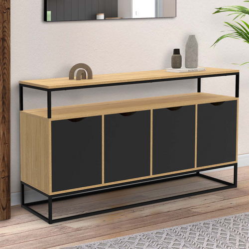 Buffet 140 Cm Boston 4 Portes Noires Design Industriel