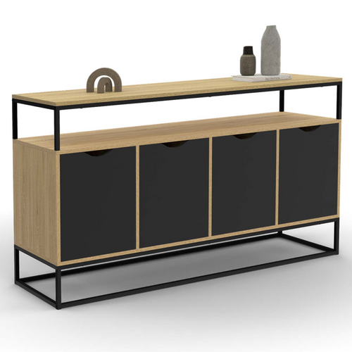 Buffet 140 Cm Boston 4 Portes Noires Design Industriel