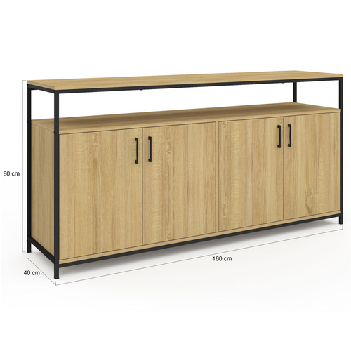 Buffet 160 Cm Detroit 4 Portes Bois Et Noir Design Industriel