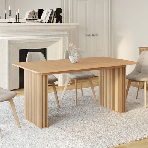 Table à Manger Extensible Rectangle Juliette 6-12 Personnes Pieds Lattes Tasseau Bois Coloris Chêne