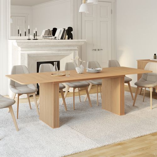 Table à Manger Extensible Rectangle Juliette 6-12 Personnes Pieds Lattes Tasseau Bois Coloris Chêne