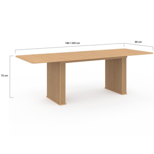 Table à Manger Extensible Rectangle Juliette 6-12 Personnes Pieds Lattes Tasseau Bois Coloris Chêne