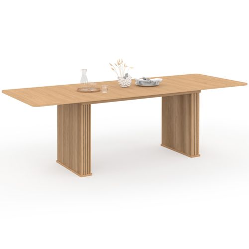 Table à Manger Extensible Rectangle Juliette 6-12 Personnes Pieds Lattes Tasseau Bois Coloris Chêne