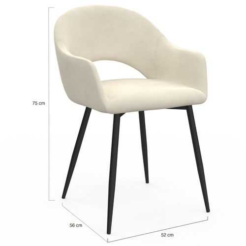 Lot De 2 Chaises De Salle à Manger, Fauteuils De Table Clara En Velours Crème