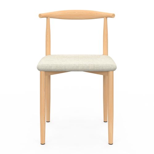 Lot De 6 Chaises Noe En Imitation Bois Et Assise En Tissu Beige Pour Salle à Manger