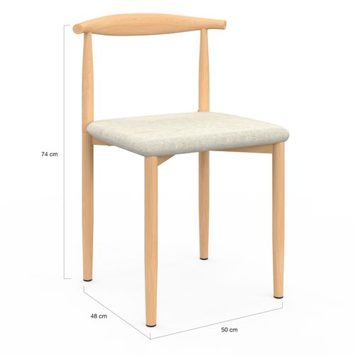 Lot De 6 Chaises Noe En Imitation Bois Et Assise En Tissu Beige Pour Salle à Manger