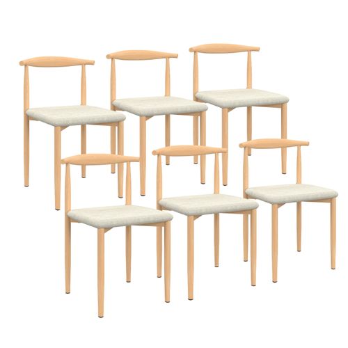 Lot De 6 Chaises Noe En Imitation Bois Et Assise En Tissu Beige Pour Salle à Manger