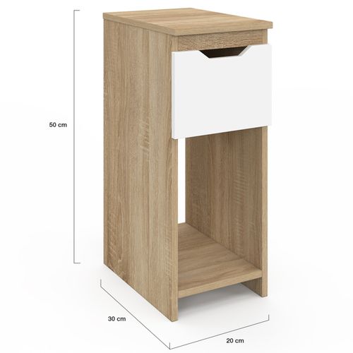 Lot De 2 Tables De Chevet Étroites Anouk 1 Tiroir Avec Niche Bois Façon Hêtre Et Blanc