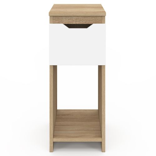 Lot De 2 Tables De Chevet Étroites Anouk 1 Tiroir Avec Niche Bois Façon Hêtre Et Blanc