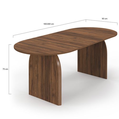 Table à Manger Extensible Japandi Ovale Edith 6-10 Personnes Effet Noyer 160 - 200 Cm