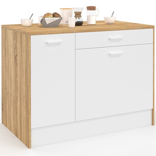 Ilot Central Lio Maxi Capacité De Rangement Bois Et Blanc