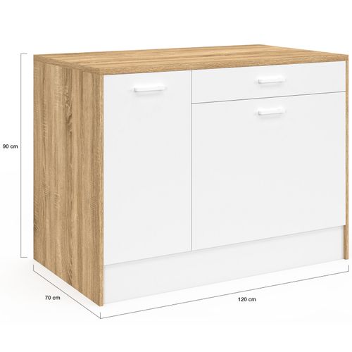 Ilot Central Lio Maxi Capacité De Rangement Bois Et Blanc