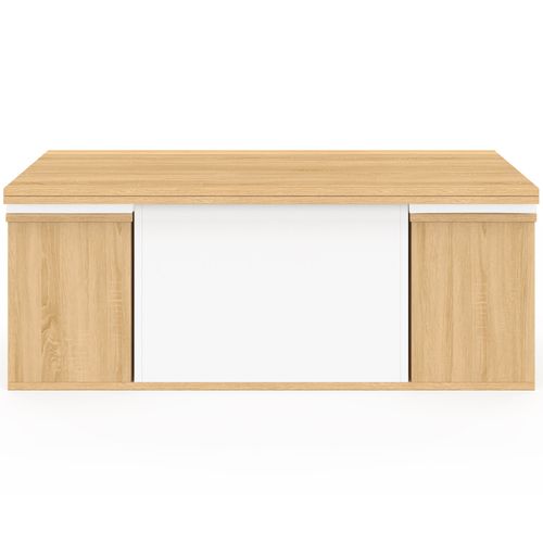Table Basse Plateau Relevable Rectangulaire Convertible En Table à Manger Eden 100 Cm Bois Et Blanc