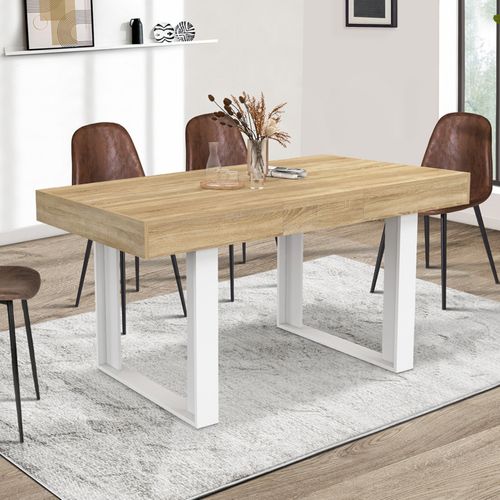 Table à Manger Extensible Rectangle Phoenix 4-6 Personnes Bois Et Blanc 120-160 Cm