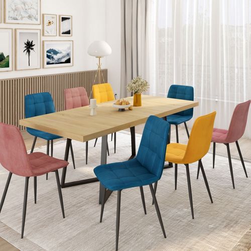 Lot De 8 Chaises Mila En Velours Mix Color Bleu X3, Rose X3, Jaune Ocre X2