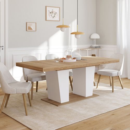 Table à Manger Extensible Rectangle Eliad 8-12 Personnes Bois Et Blanc 200-250 Cm