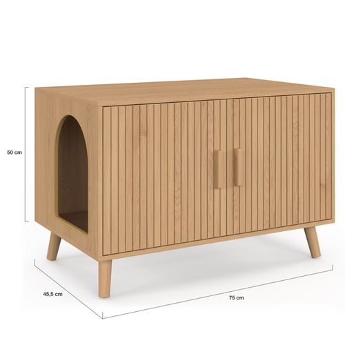 Maison De Toilette Chat Cache-litière Juliette Avec Doubles Portes Lattes Tasseau Bois Coloris Chêne